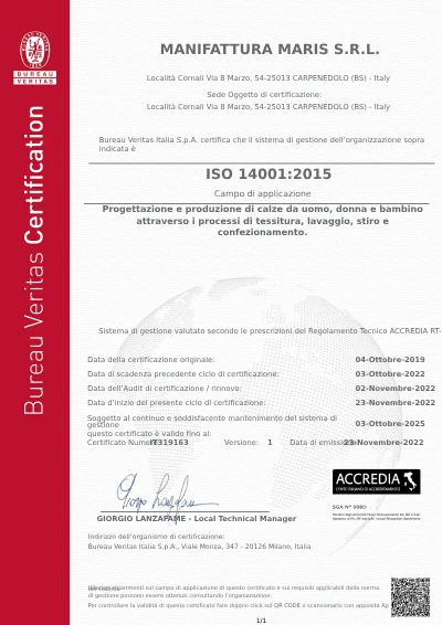See the ISO 14001 - 2015 certificate issued by Bureau Veritas