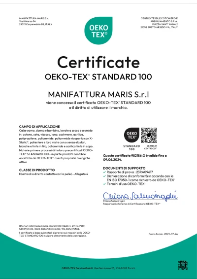 See the Oeko-Tex certificate issued by Centrocot